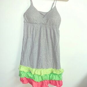 Vintage Y2K neon mini grey ruffle dress women’s small Pink Rose cotton